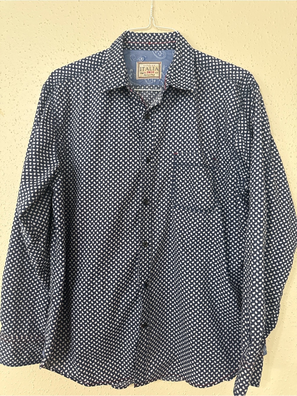 Italina Navy Blue Geometric Button-Down Shirt